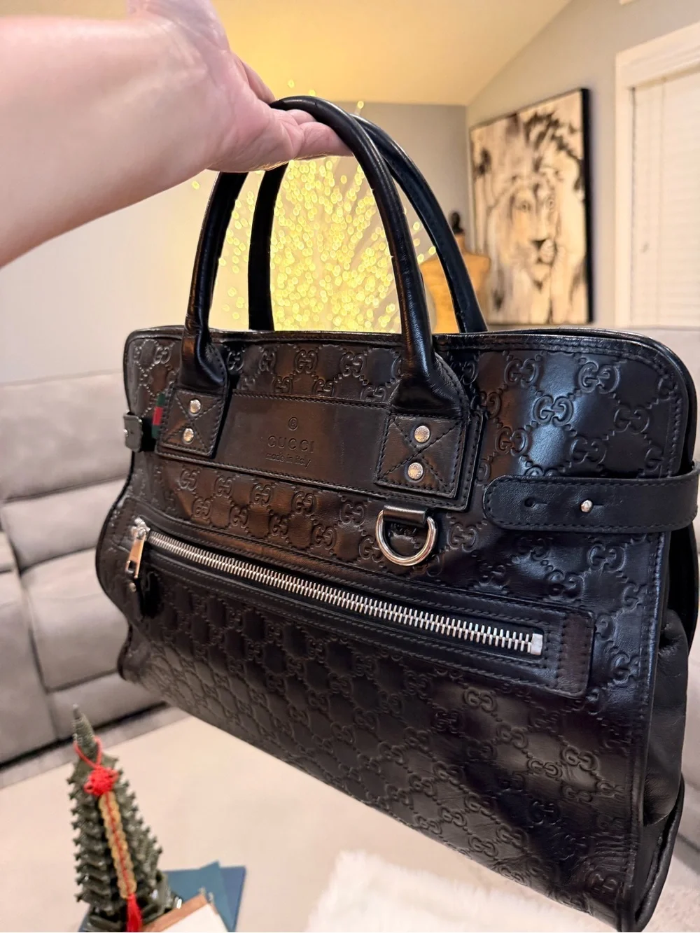 Gucci Black Embossed GG Leather Men’s Briefcase with Silver Hardware